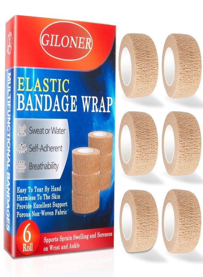 Giloner 6pcs 1 Inch Self Adhesive Bandage Wrap,Vet Wrap,Finger and Toe Bandages,Gauze Tape,First Aid Bandages Use for Wrist, Ankle Sprains& Swelling Caused by Sports - Image 1